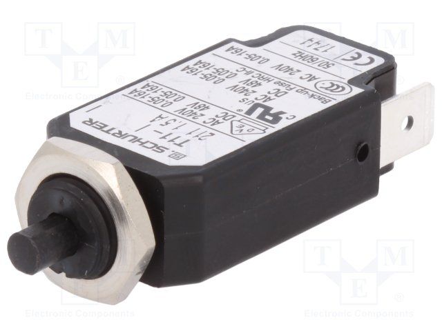 1.5A 240V Thermal Circuit Breaker, 1 Pole, Pushbutton, Quick Connect