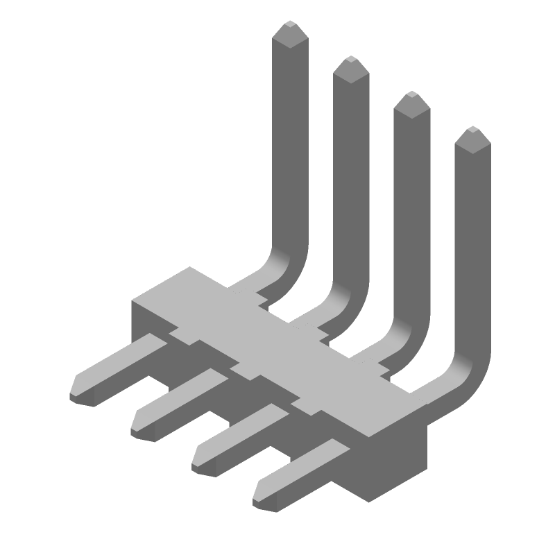 Male Right Angle Header, 4 Pos, 1 Row, 2.54mm Pitch, Solder