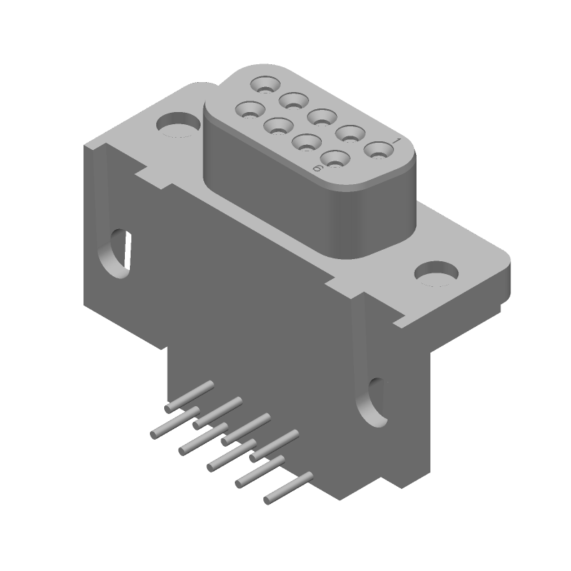 9 Pos D-Sub Receptacle, Right Angle, Through Hole, Signal, Gold/Tin/Lead