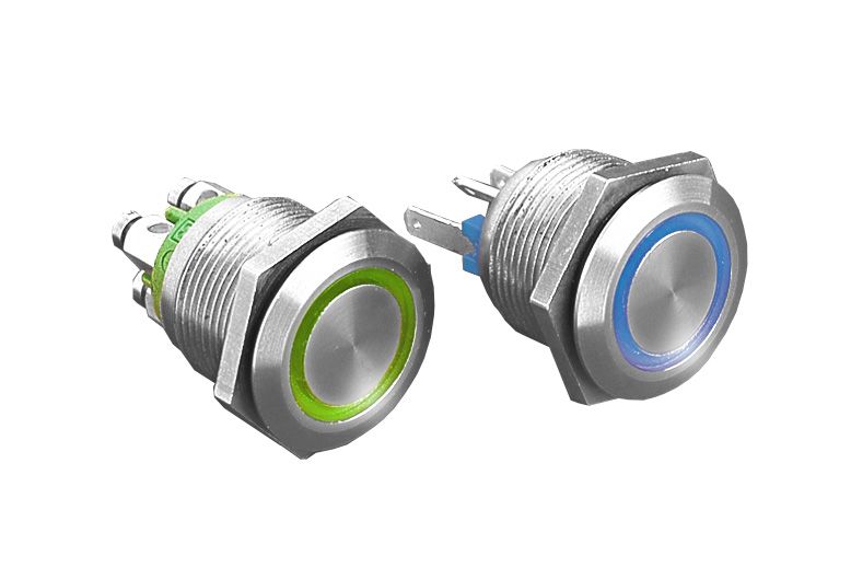 Illuminated Pushbutton Switch, SPST, 24V, 50mA, Blue LED, SS