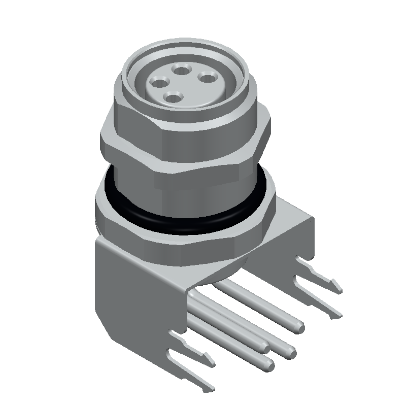 4 Pos Gold Male Circular Connector, Right Angle, Solder, 4A, 30V