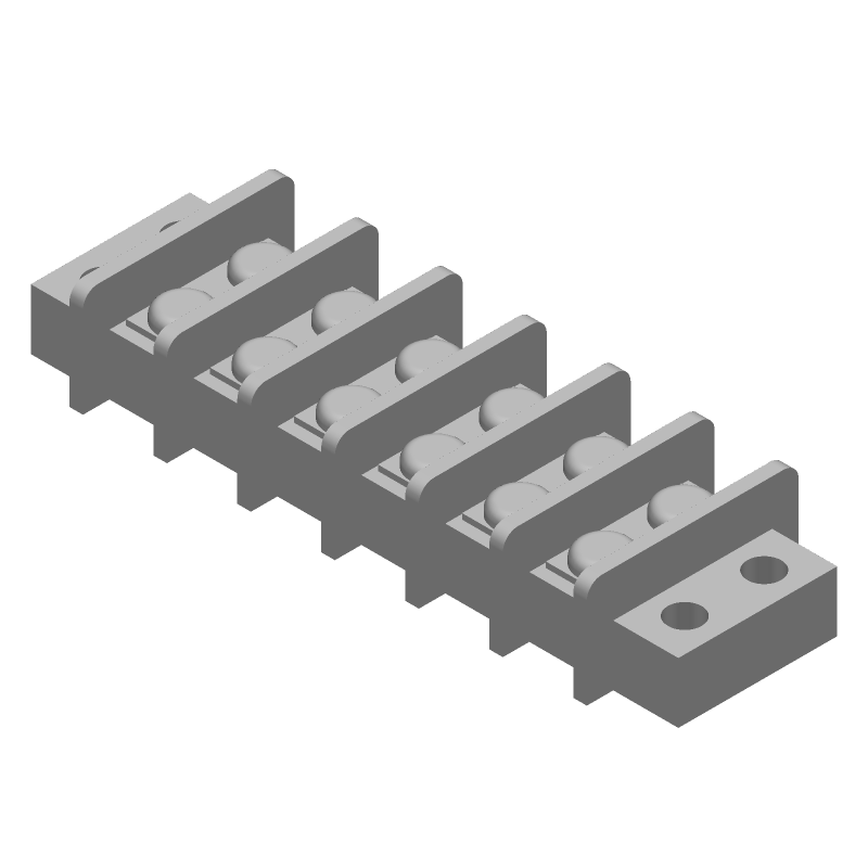 6P 25A 300V Barrier Terminal Block, Black, Thermoplastic, Screw