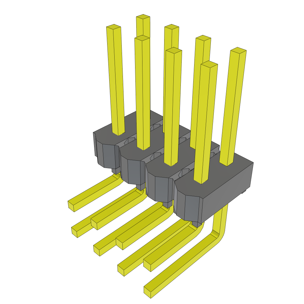 2x8 Unshrouded HDR Header, Right Angle, 2.54mm Pitch, 10.16mm Length