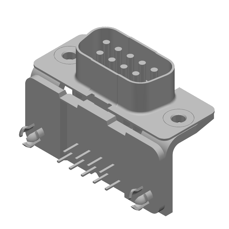 9 Pos D-Sub RA Solder Male Connector, 6A, 125V