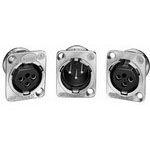 3 Pos XLR F Conn, RA, Solder, Shielded, 15A, 125V