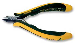 CUTTER, MINI SIDE, ESD SAFE; Cut Type:-; Cutter Type:Side; Cutting Capacity Max:1mm; Cutting Edge Hardness:-; Overall Length:120mm; SVHC:No SVHC (15-Jun-2015); Copper Wire Cutting Capacity:1.0mm; Length:120mm; Soft Iron Cutting Capacity:0.6mm; Standard:IEC 61340; Weight:55g