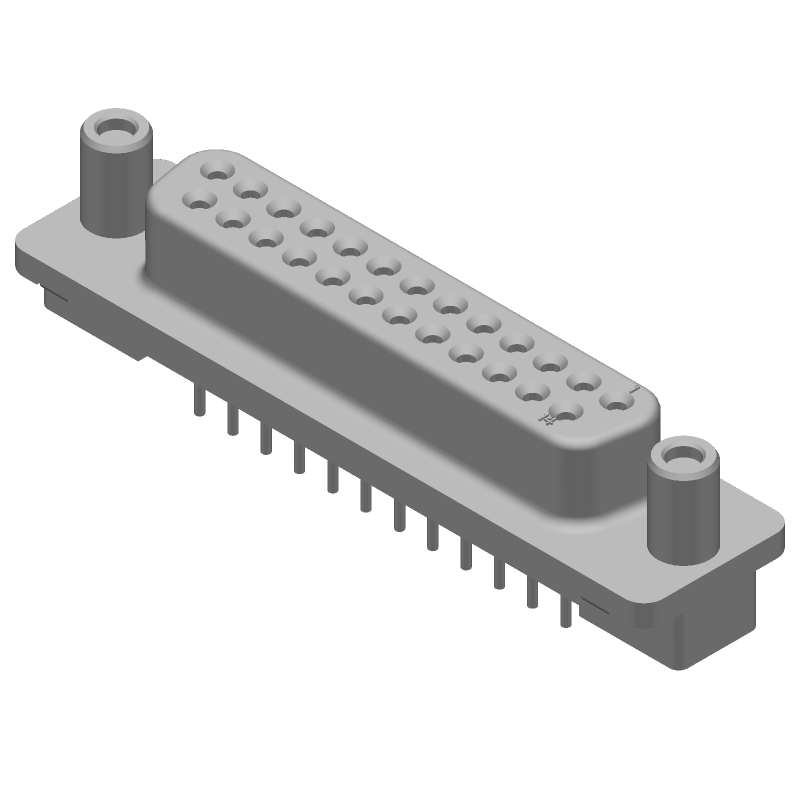 25 Pos Female D-Sub Connector, Shielded, Solder, Through Hole