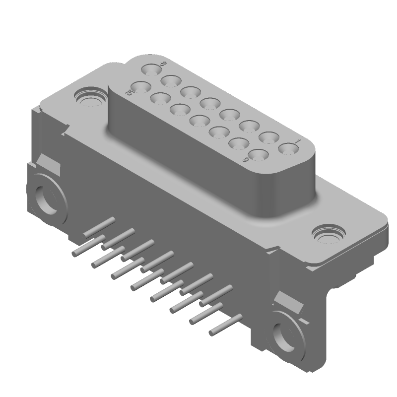 15 Pos D-Sub RA Receptacle, Gold/Tin Plated Contacts, 125V