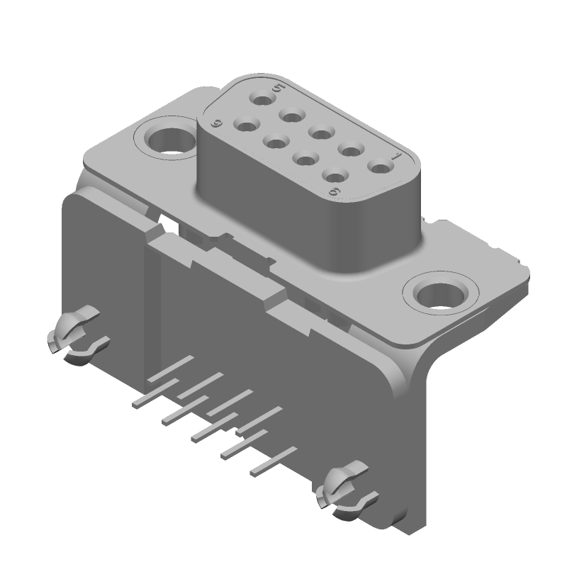 9P D-Sub Connector, Female, Right Angle, Through Hole, Gold/Tin Plated