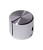 Knob,  control,  round,  machined aluminum-clear w line,  dia 1.25in,  hole sz .25in