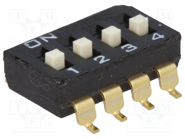 4-Pos SPST Slide DIP Switch, 25mA 24VDC, Gull Wing SMD