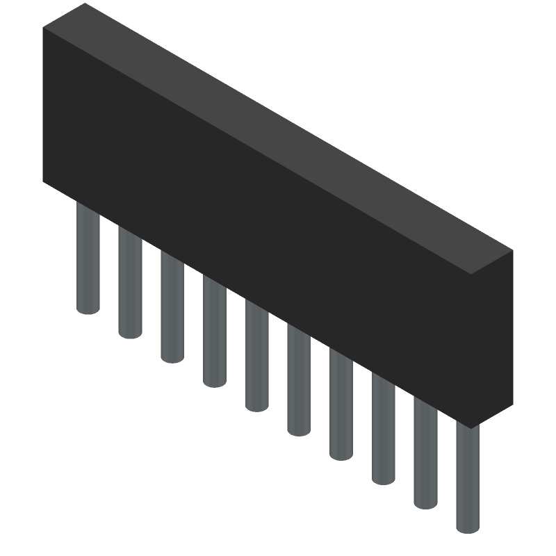 10 Pos 2mm Socket Strip, Female, Gold, Solder, Thru-Hole