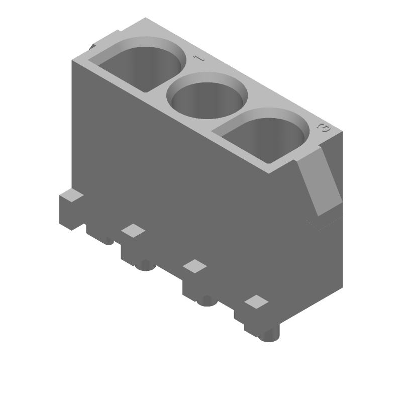 Power Connector, 3 Pos, 19A, 600V, 6.35mm Pitch, Solder, Thru-Hole