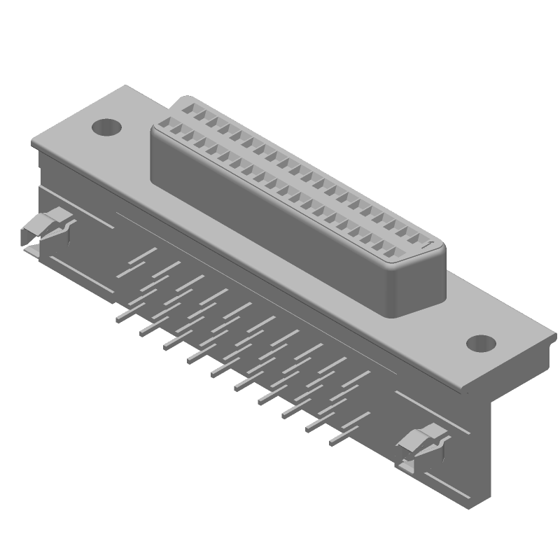 40 Pos Signal Receptacle, Steel, Gold Plated, Right Angle, Through Hole