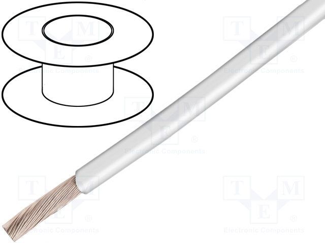 26AWG Stranded Hook-Up Wire, 600V, White, 105°C