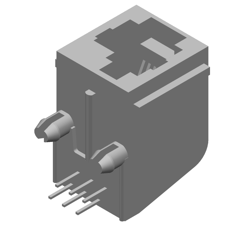 6P RJ45 Connector, Right Angle, Female, Gold, Signal
