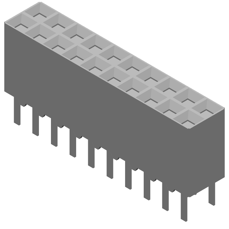 20 Pos 2.54mm Female Socket Header, Straight, Thru-Hole, Gold