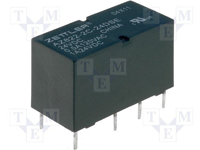 2 Form C Relay, 2A, 220VDC/250VAC, 24VDC Coil, DPDT, Through Hole