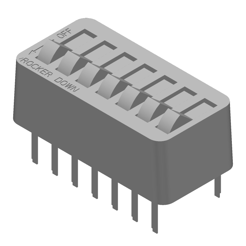 7 Pos SPST Rotary DIP Switch, 1A 40VDC, Gold Plated, Thru-Hole