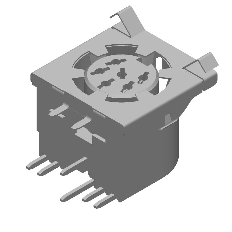 Shielded Circular Connector, 6 Pos, Receptacle, Solder, Right Angle, 7.5A