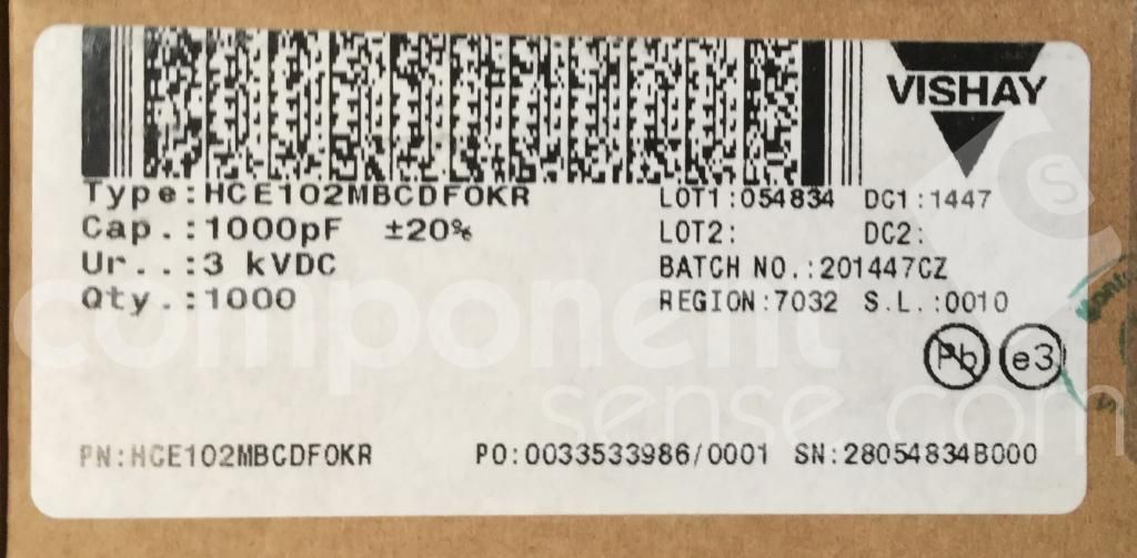 Cap Ceramic Single 0.001uF 3000V K6000 20% (9 X 4mm) Radial 10mm 85°C Bulk