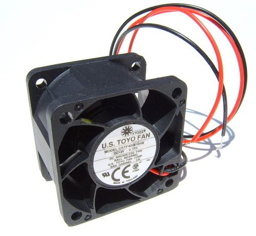 DC Axial Ball Bearing Fan, 12 VDC, 1.32 Watts, 0.11 AMPS, 8000 RPM, 36.9 Noise dB, 13.2 CFM, Size: 40mm sq. x 28mm thk