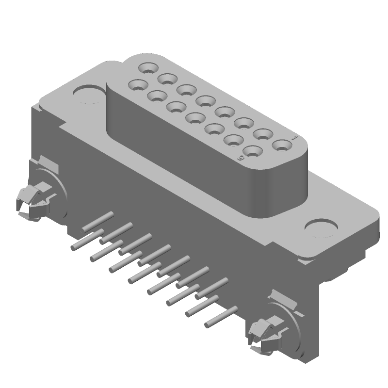 15 Pos D-Sub RA Receptacle, Shielded, Gold/Tin Contacts, 250V