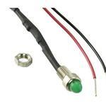 Green 24V LED Indicator, Round Panel Mount, Wire Leads
