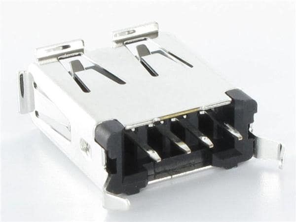 USB Receptacle, 4 Pos, Shielded, Solder, Straight, 1A, 85°C