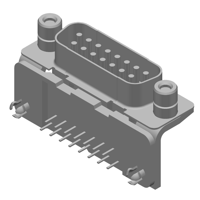 15P D-Sub Connector, Male, Right Angle, Solder, 6A, 125V