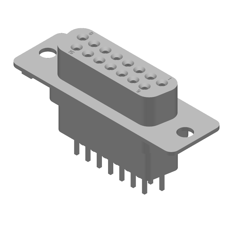 15 Pos Female D-Sub Connector, Straight, Through Hole, Gold/Tin