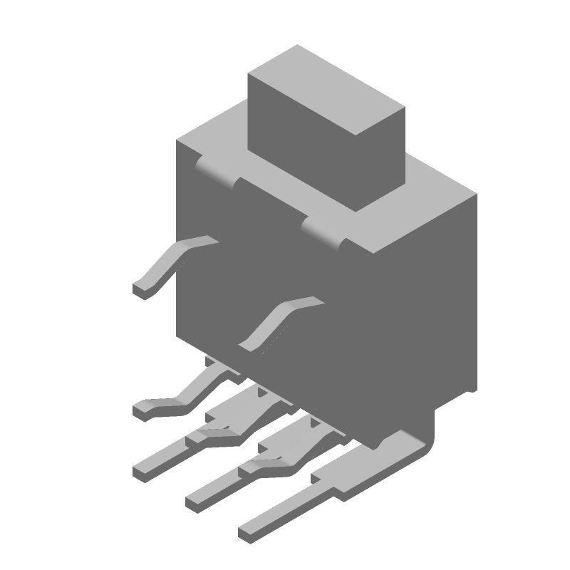DPDT Slide Switch, 3 Pos, ON-OFF-ON, 50mA, 48VAC/VDC, PC Pins, Right Angle