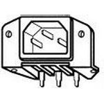 15A 250V 3-Pos Female Power Connector, Right Angle, Through Hole