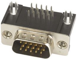 15 Pos D-Sub Connector, Male, 2A, 250V, RA, TH, Gold/Tin