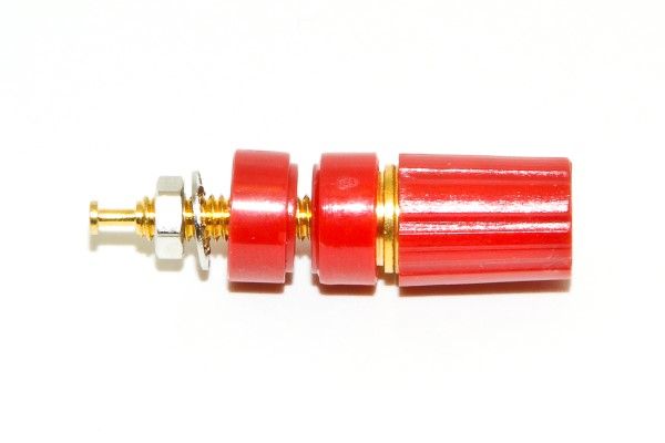 15A, Red Binding Post with Brass Contacts and Gold Plated - 9.53mm Hole Diameter