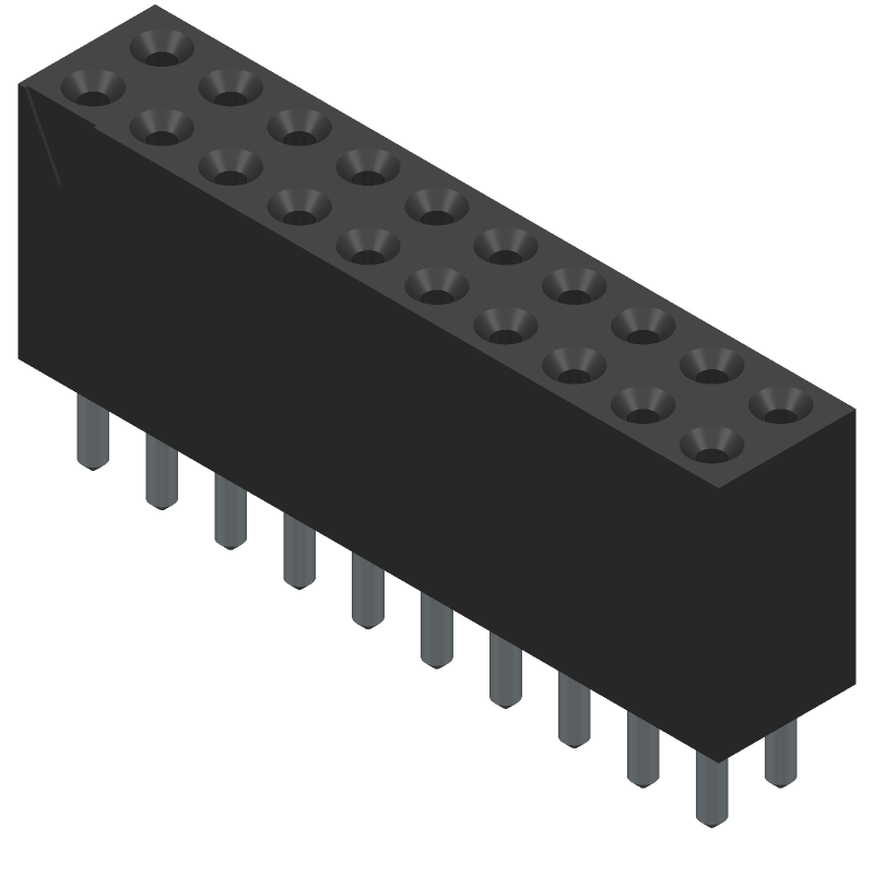 20 Pos 2.54mm Female Socket Header, Gold, 3A, 250V, TH