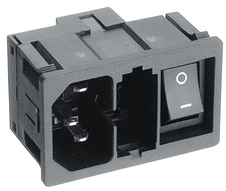 Mains Power Connector, 10A 250VAC, 3 Pos, Male, Solder, Fuse