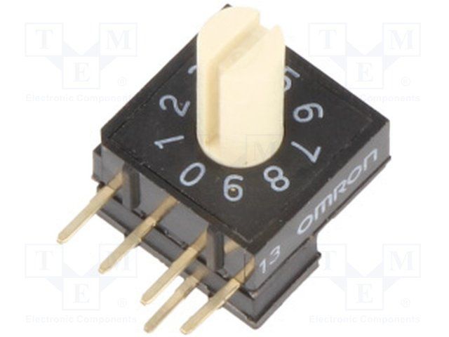 Rotary DIP Switch, 10 Pos, 24VDC, 25mA, SP10T, Right Angle