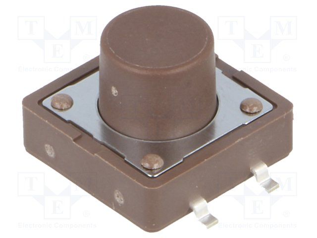 Switch Tactile N.O. SPST Square Button Gull Wing 0.05A 12VDC 1.57N SMD Tube