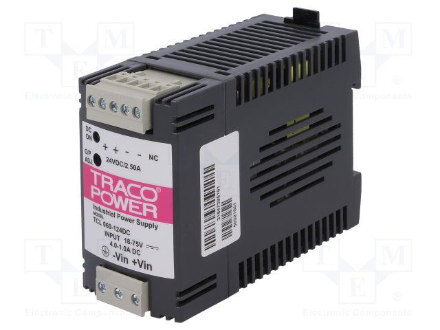 60W 24V 2.5A Isolated DC/DC Converter, 18-75VDC In, 1.5kV Isolation