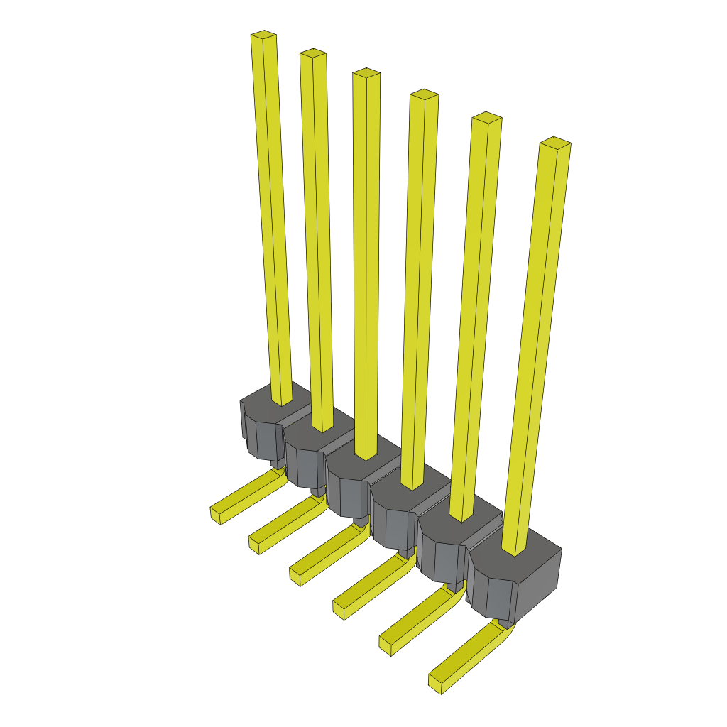 6-Contact Unshrouded Header, HDR, 2.54mm Pitch, Through Hole Mount