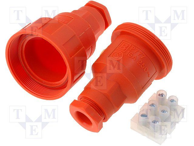 Sealed In-Line Connector | 16A, 250V, IP68, Polyamide, Orange