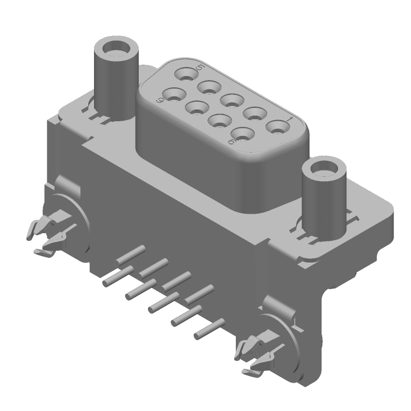 9 Pos D-Sub Connector, Female, RA, Signal, Gold/Tin Plated