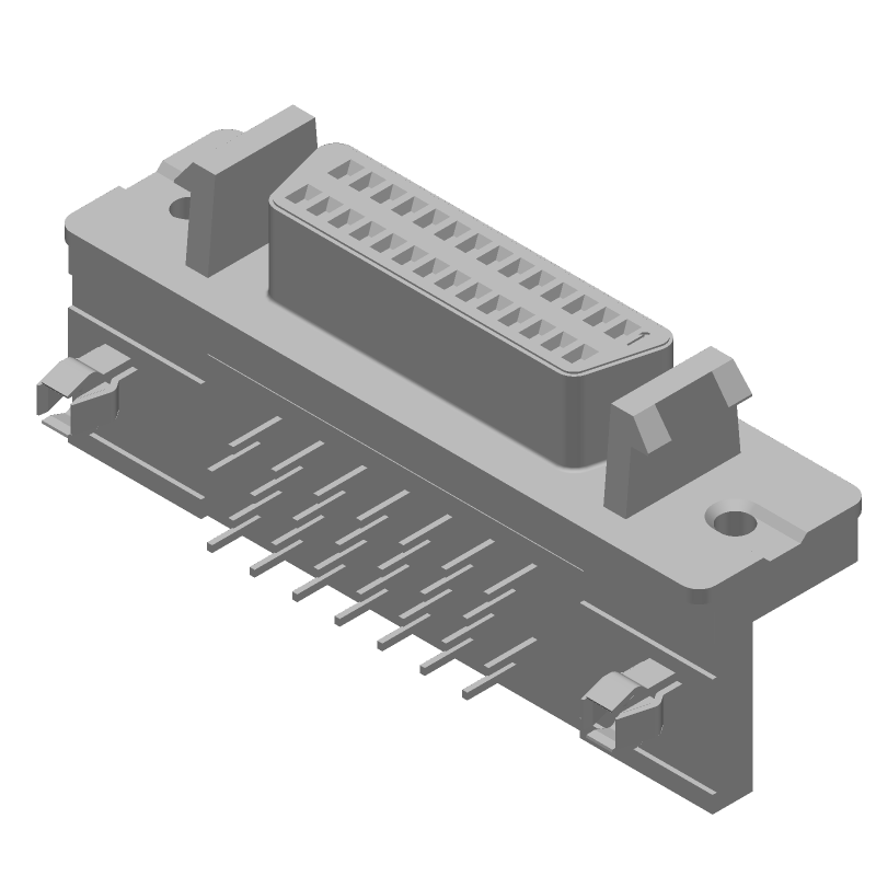 28 Pos 1A Shielded Right Angle Female Connector, Through Hole, Gold/Tin/Lead