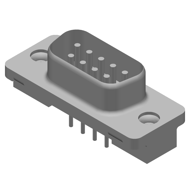 9 Pos D-Sub Connector, Male, Straight, Solder, Tin/Gold Plated