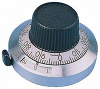 Atoms Potentiometer Knob, Body: Chrome, Dia. 25.5mm with a Black Indicator, 6.35mm Shaft