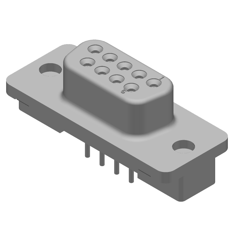 9 Pos Female D-Sub Connector, Straight, Solder, Tin/Gold Plated