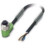 M12 Female Plug to Wire Leads, 4 Pos, 4A, 250V, IP65, PUR