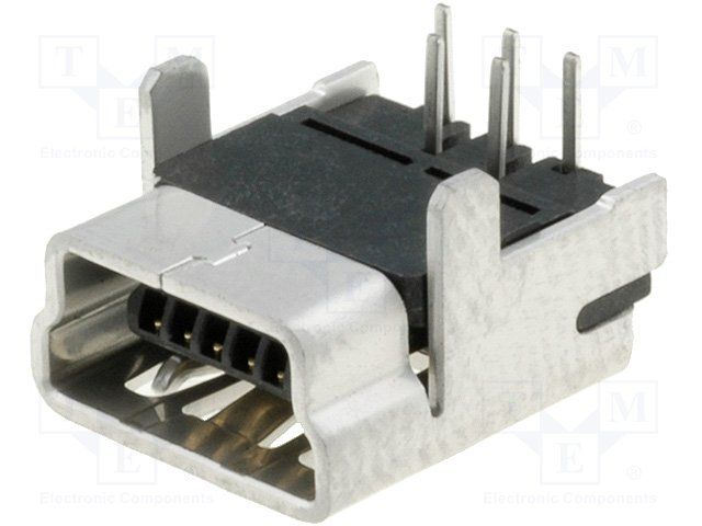 5 Pos Receptacle, Right Angle, Solder, USB 2.0, 1A, 30V