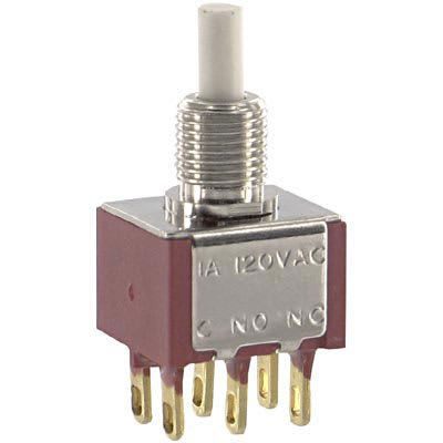 DPDT Pushbutton Switch, 1A 120VAC, Panel Mount, Solder